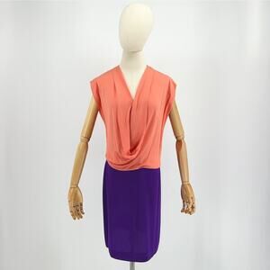 Vintage Y2K Diane von Furstenberg Coral Purple 100% Silk Draped Midi Dress
